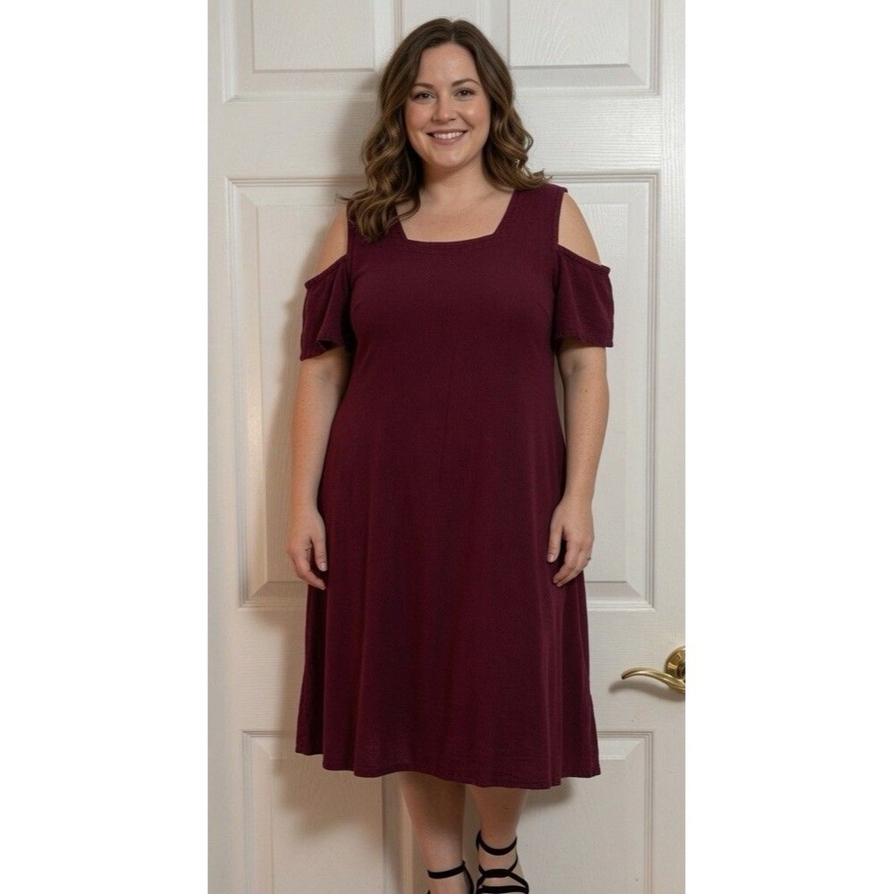 Oh My Gauze Women's Cold Shoulder Shift Eggplant Dress Lagenlook Boho Sz 3(XXL)